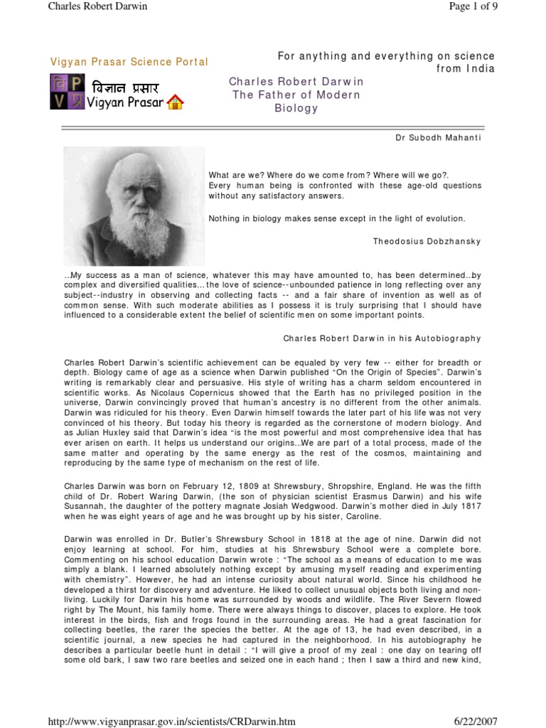 Charles Robert Darwin | PDF | Charles Darwin | Natural Selection