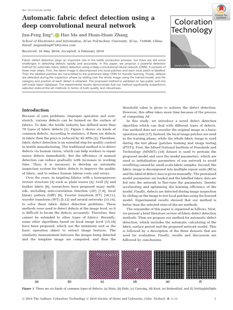 Coloration Technology: Automatic Fabric Defect Detection Using A Deep ...