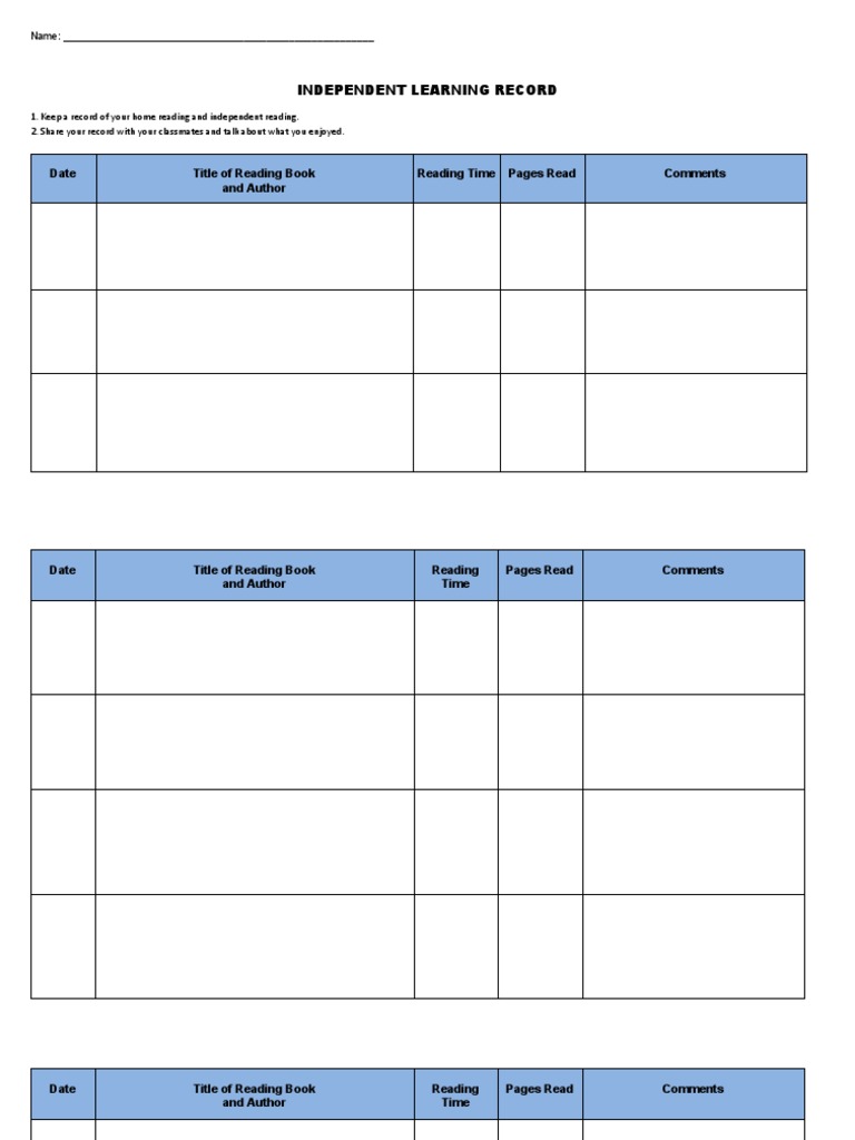Independent Learning Record | PDF | Language Arts & Discipline ...