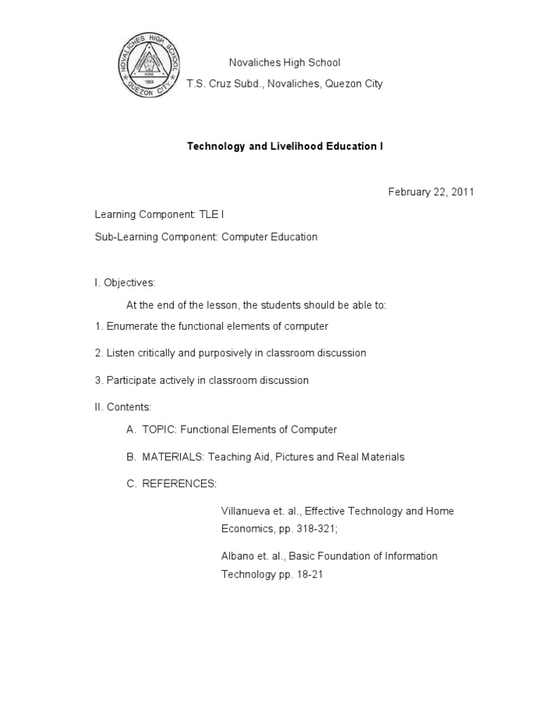 Functional Elements of Computers Lesson | PDF | Computers | Technology ...