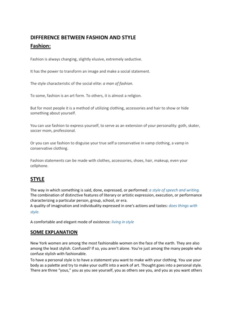 Difference Between Fashion and Style | PDF | Fashion | Shoe