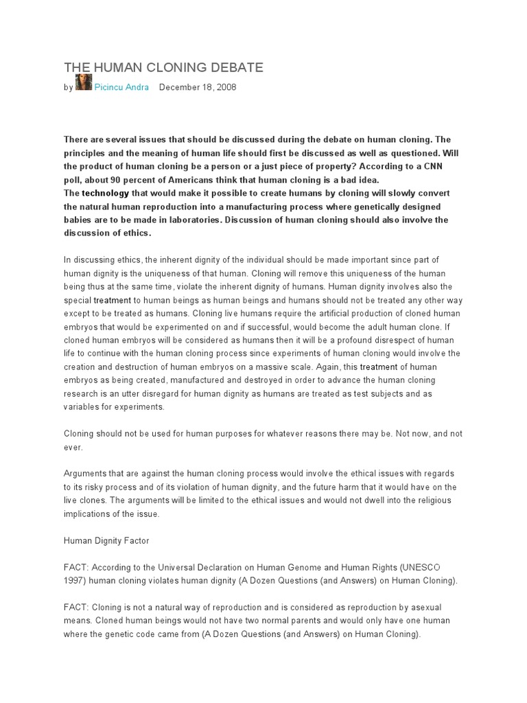The Human Cloning Debate PDF Cloning Dignity