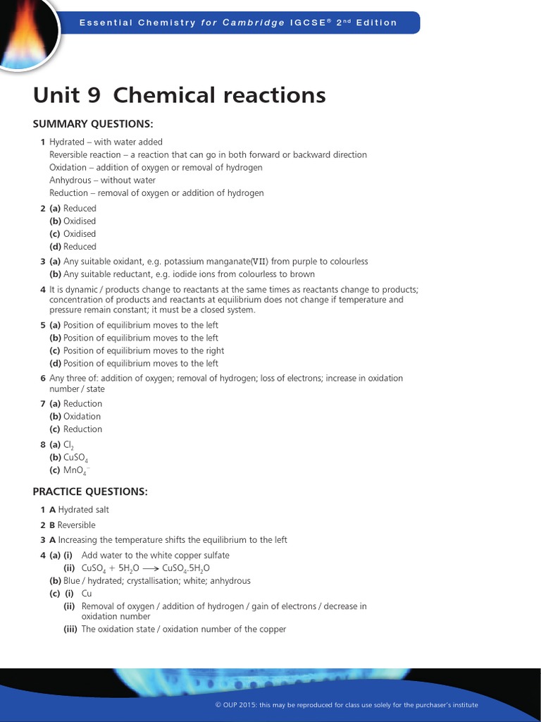 Unit 9 Chemical Reactions: Summary Questions | PDF | Redox | Chemical ...