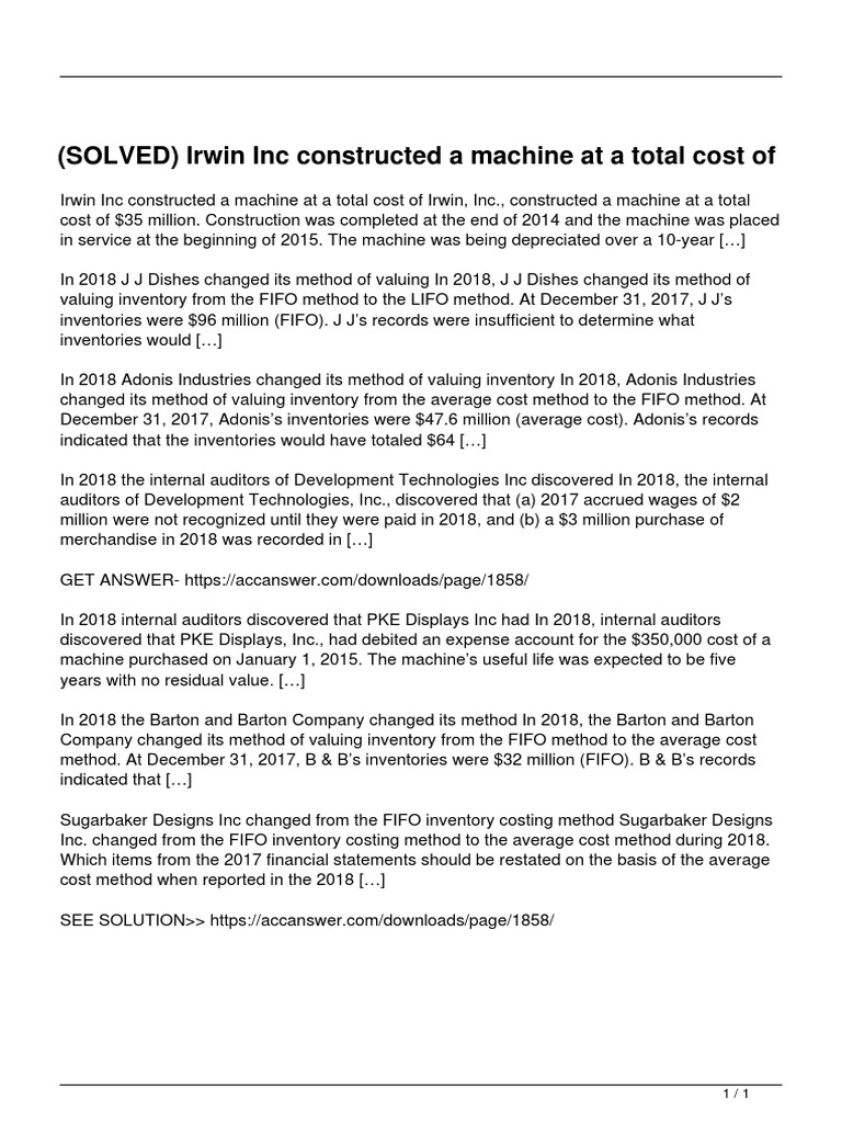 Solved Irwin Inc Constructed A Machine at A Total Cost of | PDF ...