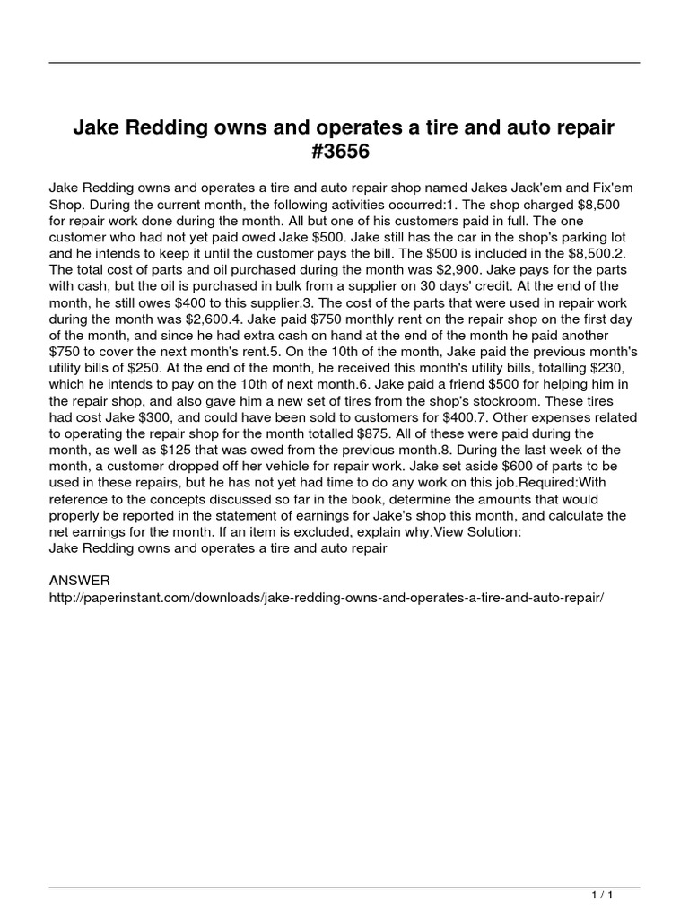 Jake's Auto Repair Monthly Earnings Report | PDF | Business | Economies