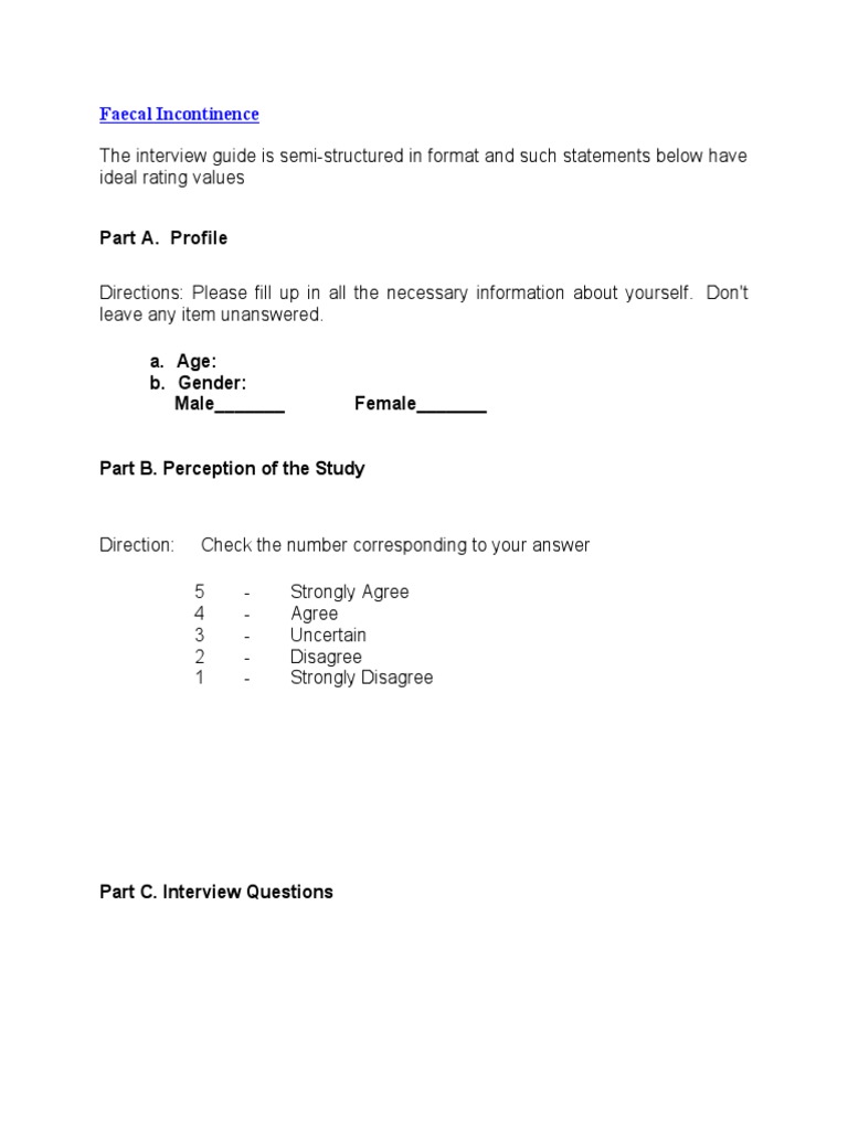 Faecal Incontinence Part A. Profile PDF Medicine Medical Specialties