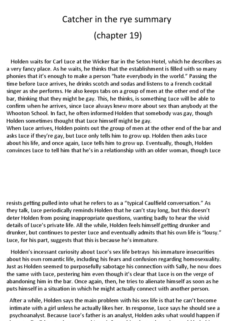 Catcher in The Rye Summary (Chapter 19) PDF Beverages