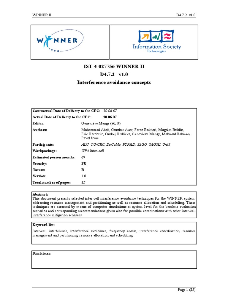 Interference Avoidance Concepts | PDF | Scheduling (Computing) | Duplex ...