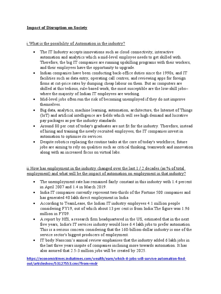 Impact of Disruption On Society | PDF | Automation | Employment