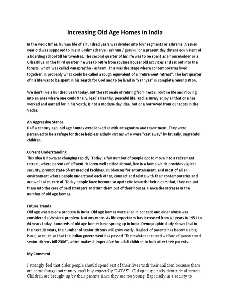 Increasing Old Age Homes in India | PDF | Social Institutions | Social ...