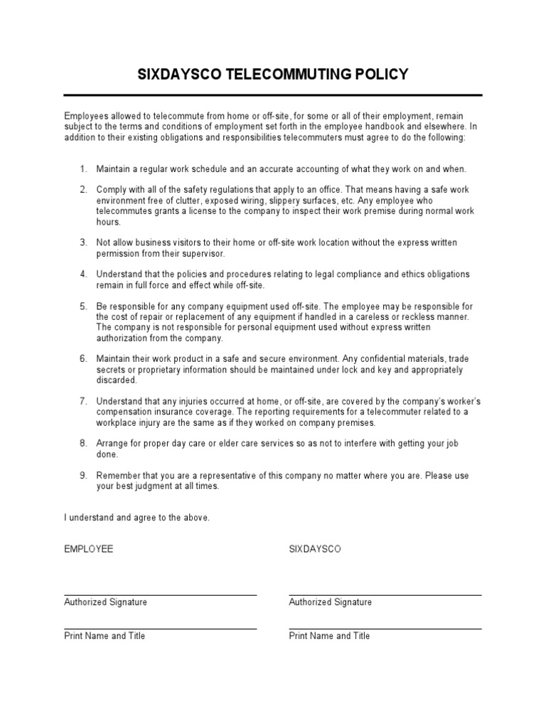 SixDaysCo Telecommuting Guidelines | PDF