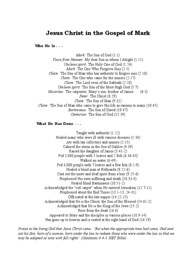Jesus in the Gospel of Mark | PDF | Gospel Of Mark | New Testament Content