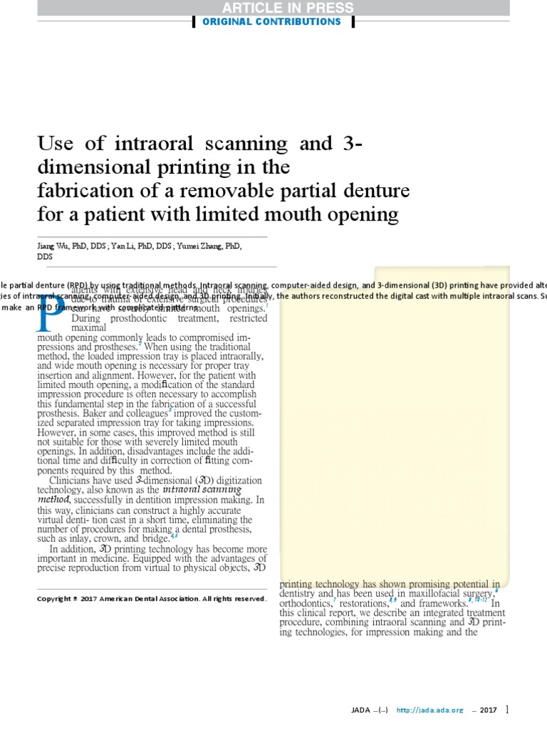 Use of Intraoral Scanning and 3-Dimensional Printing in The Fabrication ...