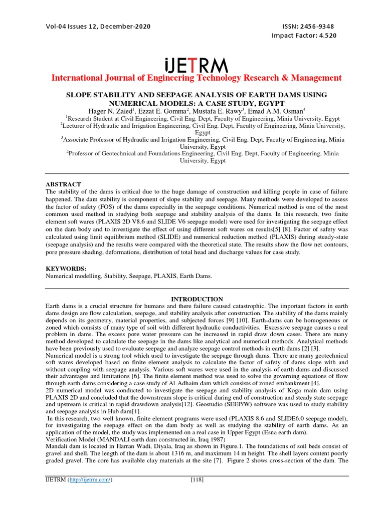 Seepage and Stability Analysis of Earth Dams | PDF | Soil Mechanics | Dam