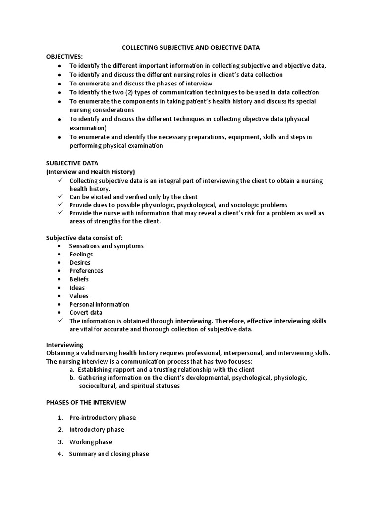 Collecting Subjective and Objective Data 1.2.1 | PDF | Hand | Nonverbal ...