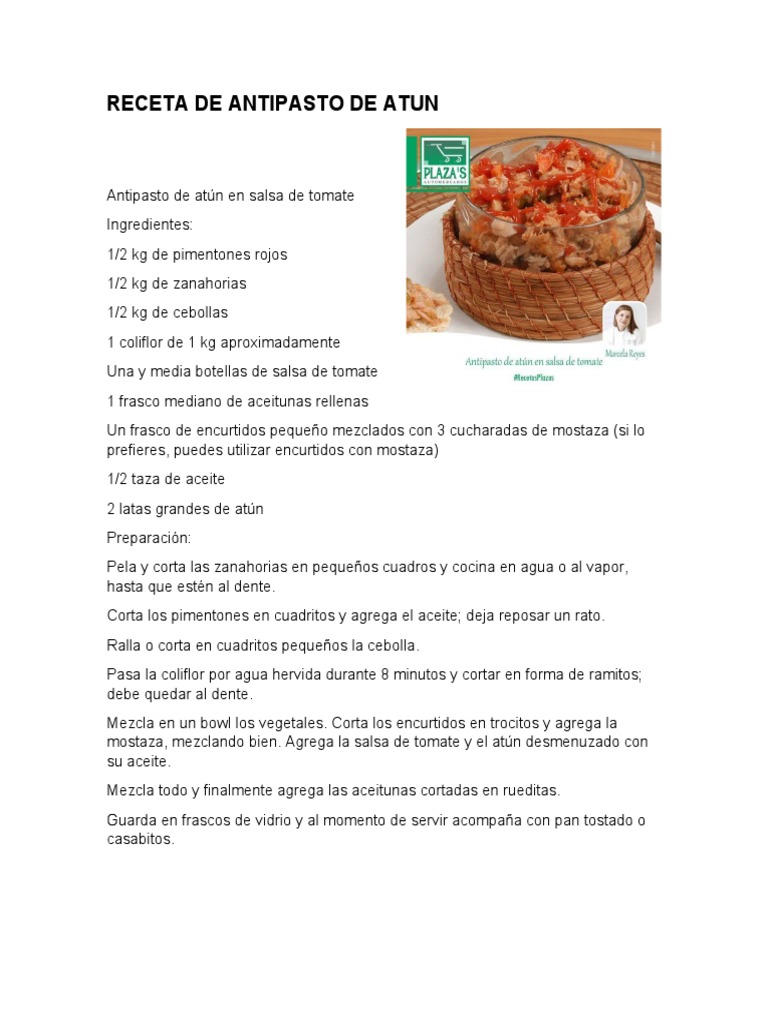 Receta de Antipasto de Atun PDF