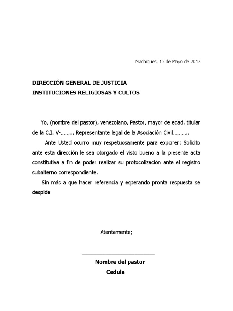 CartaSolicitud de Visto Bueno Ante El Ministerio Interior y Justicia PDF