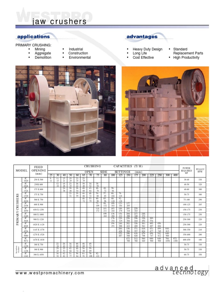 Jaw Crusher Brochure | PDF | Bearing (Mechanical) | Machines