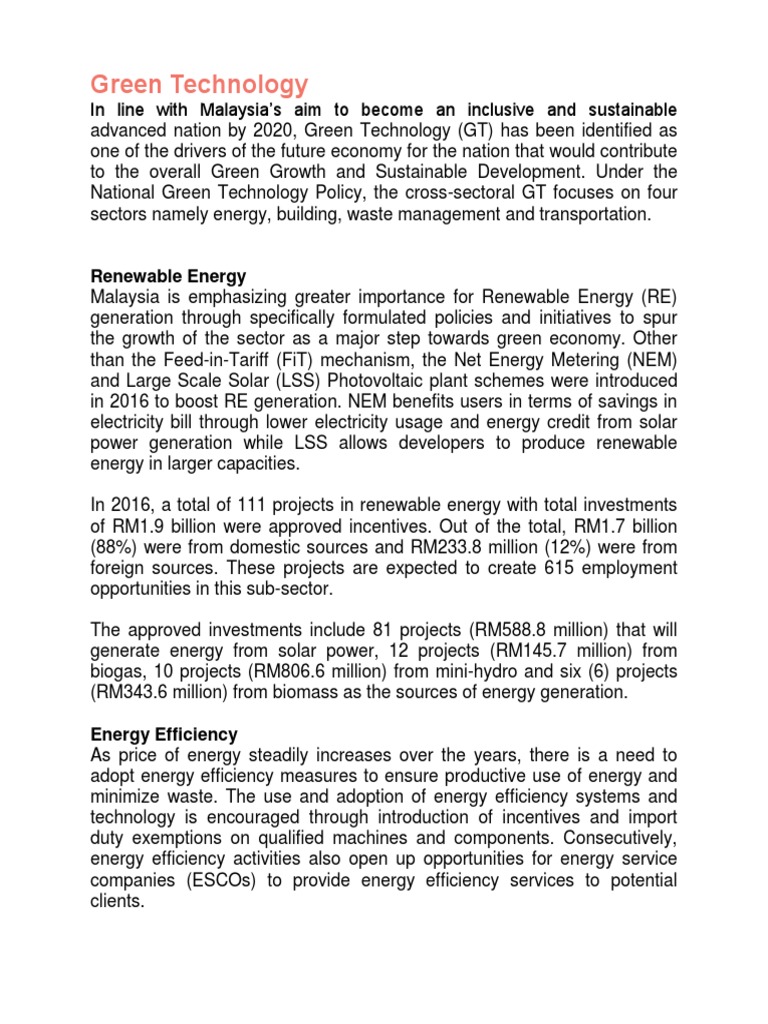 Malaysia's Green Tech Initiatives | PDF | Solar Power | Renewable Energy