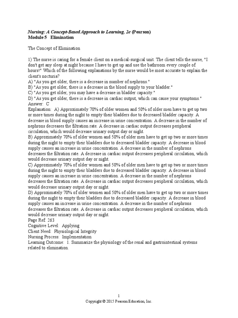 Elimination Nursing Test Questions PDF Urinary Incontinence Kidney