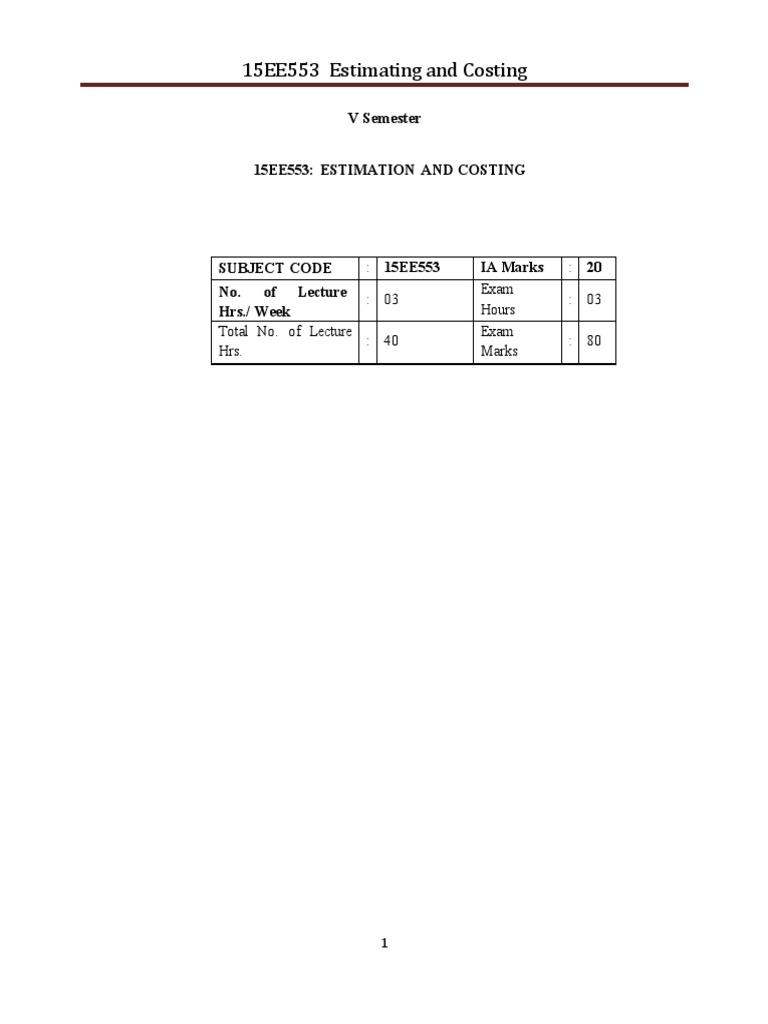 15ee553 Estimation and Costing PDF Electrical Wiring Electrical