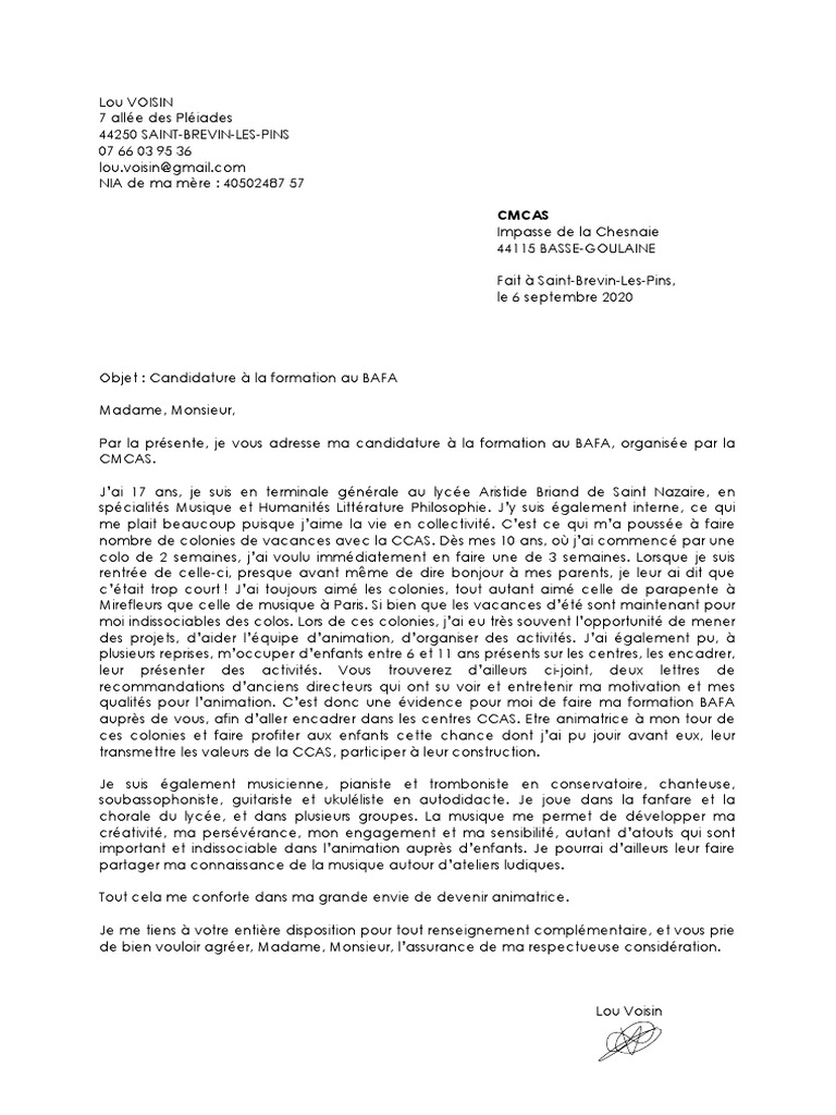 Lettre de Motivation Bafa PDF Divertissement (Général)