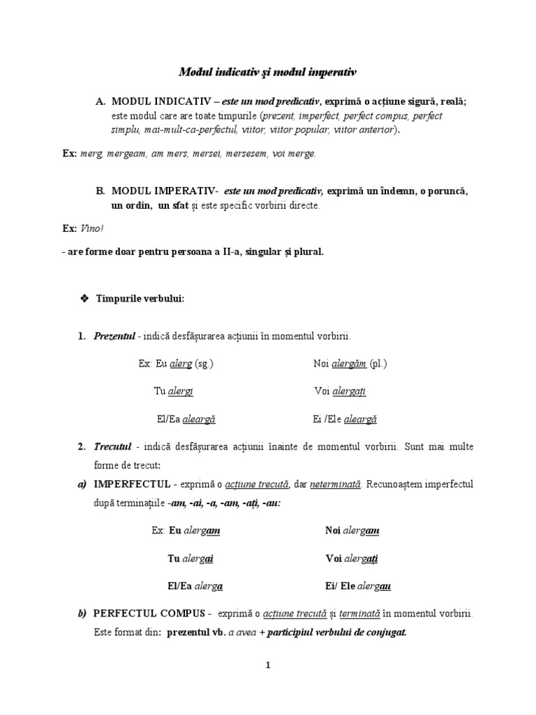 Modul Indicativ Şi Imperativ, Cls. V | PDF