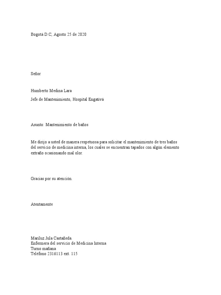 Carta de Solicitud Mantenimiento PDF