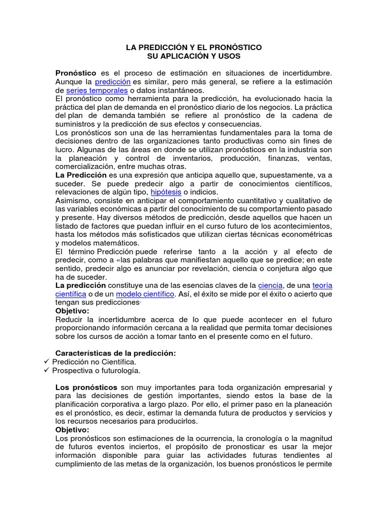 Diferencias entre Predicción y Pronóstico | PDF | Predicción ...