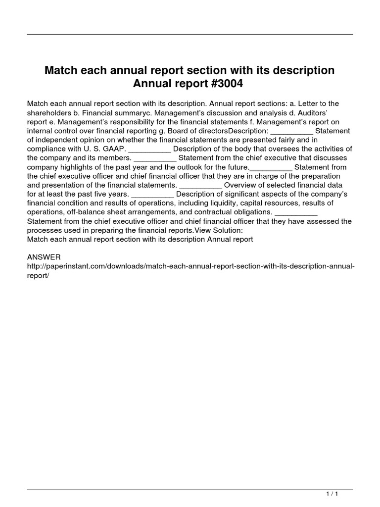 Match Annual Report Sections & Descriptions | PDF | Financial Statement ...