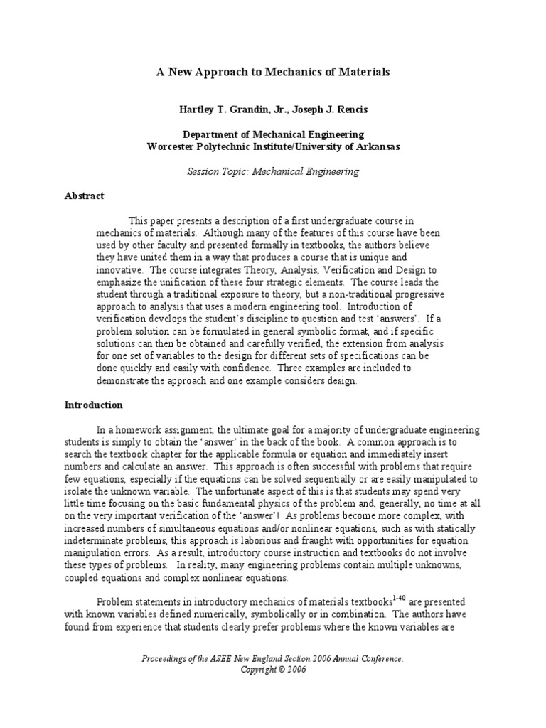 Grandin, Rencis - A New Approach To Mechanics of Materials | PDF
