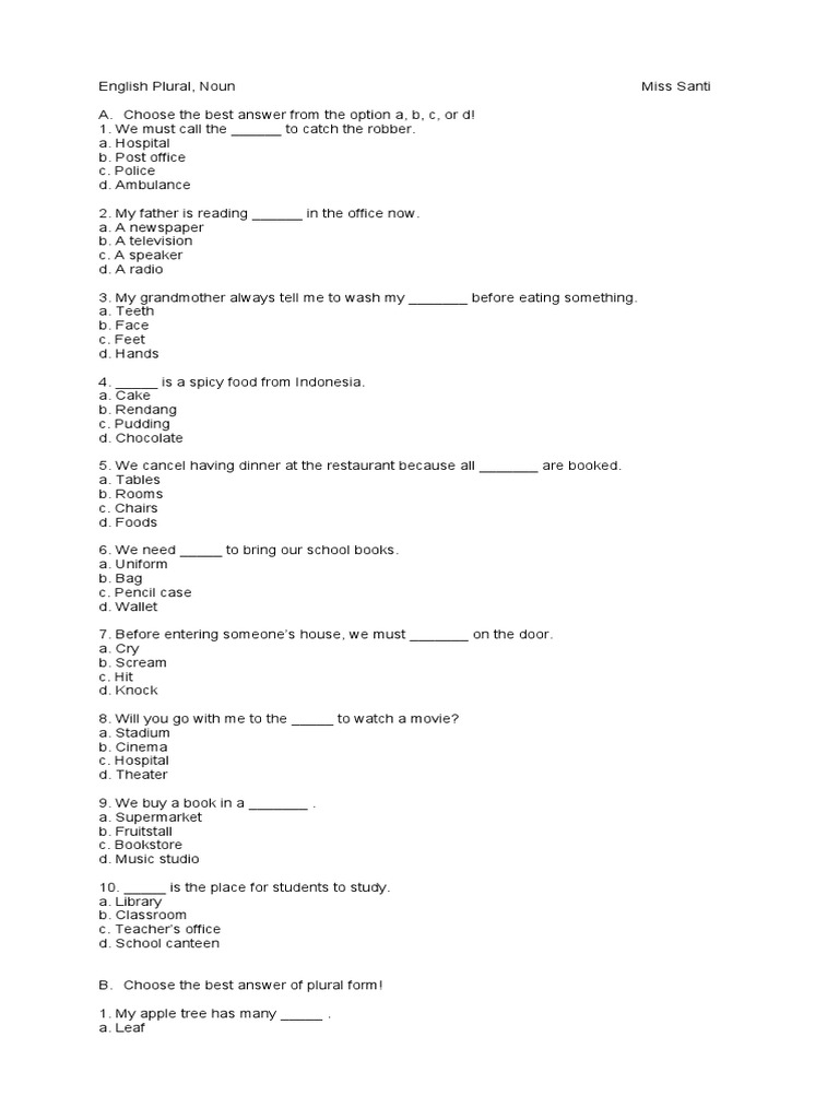 English Plural Noun PDF Food And Drink Cooking