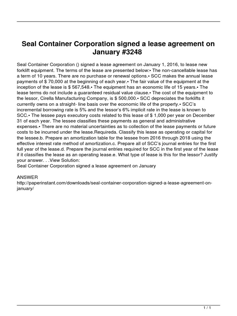 Seal Container Corporation Signed A Lease Agreement On January | PDF ...