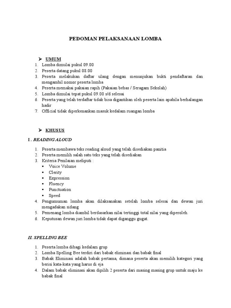 Pedoman Pelaksanaan Lomba | PDF