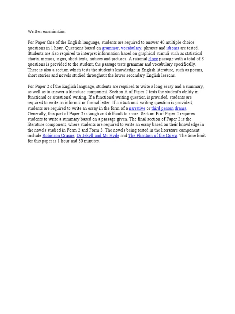 English Language Written Examination Guide | PDF