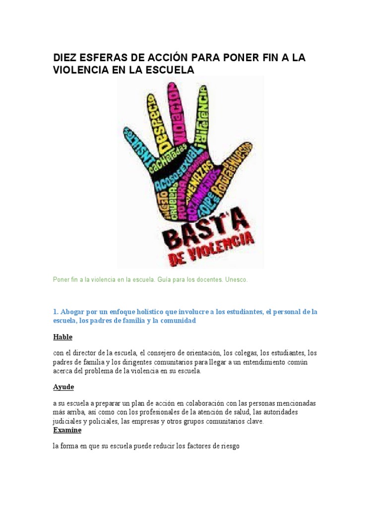 10 pasos para acabar con la violencia en la escuela | PDF | Violencia ...