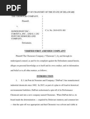 Chemours-Amended-complaint  against DuPont re Terms of Spin Off 
