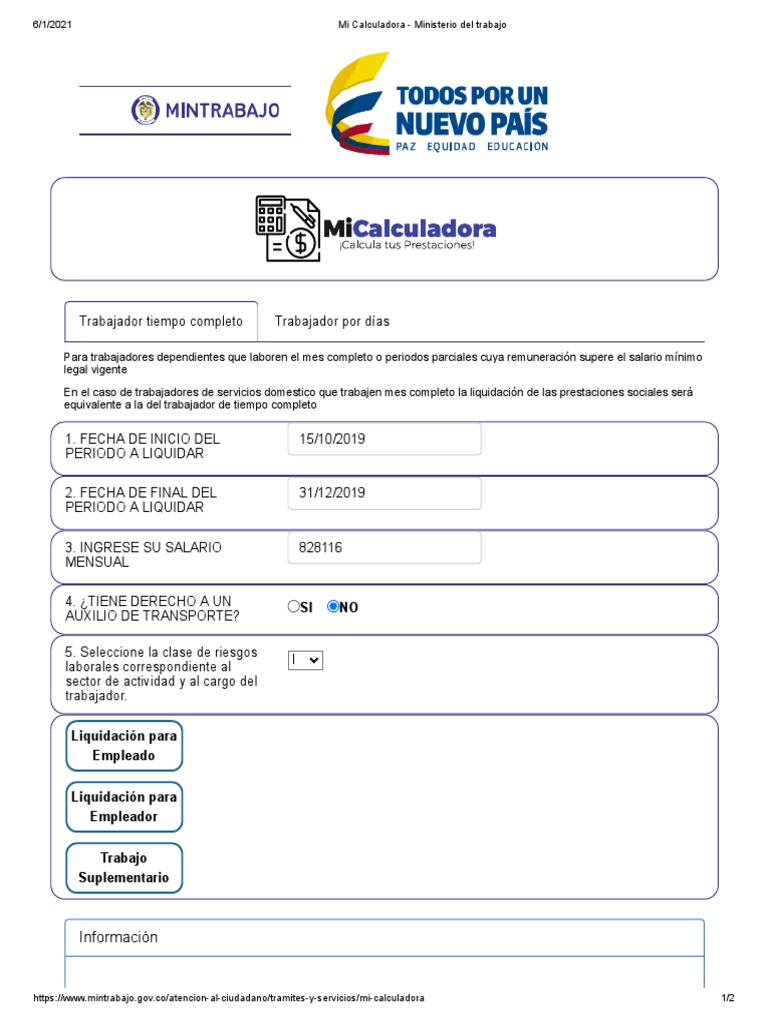 Mi Calculadora - Ministerio Del Trabajo 1 | PDF | Salario | Derecho laboral