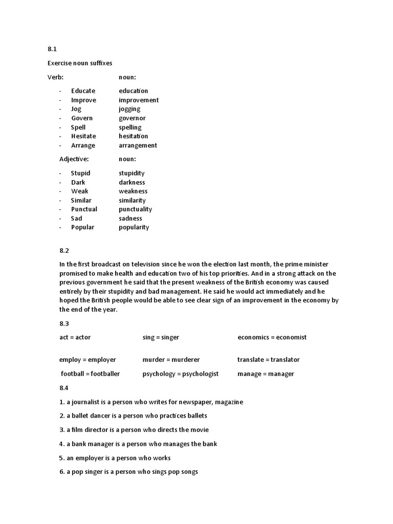 8 Noun Suffixes Exercise | PDF