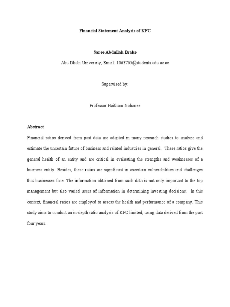 KFC Financial Statement Analysis 2024 | PDF | Return On Equity | Investing