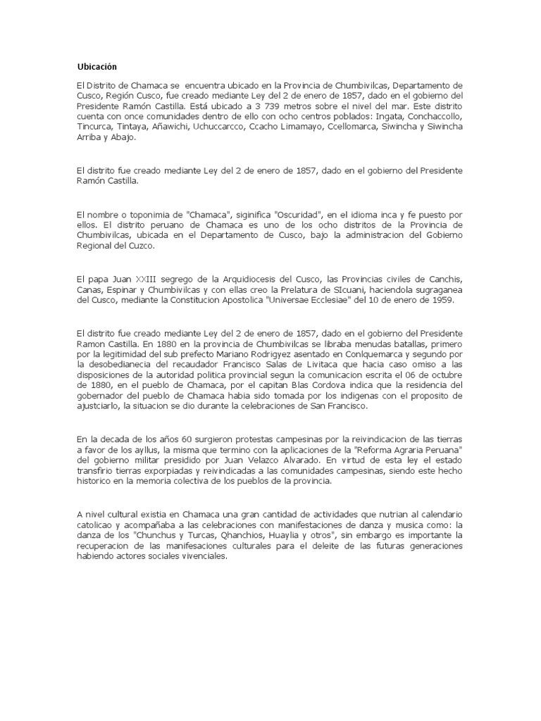 Distrito de Chamaca: Historia y Comunidades | PDF | América del Sur ...