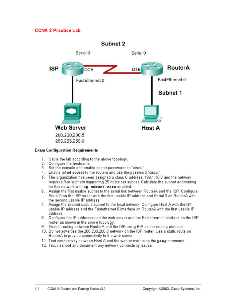 CCNA 2 Practice Lab: Exam Configuration Requirements | PDF | Router ...