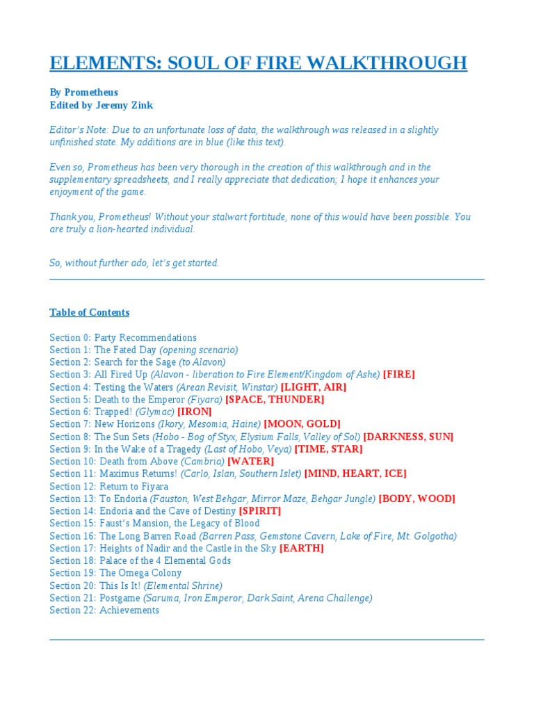 Elements: Soul of Fire Walkthrough by Prometheus | PDF | Nature