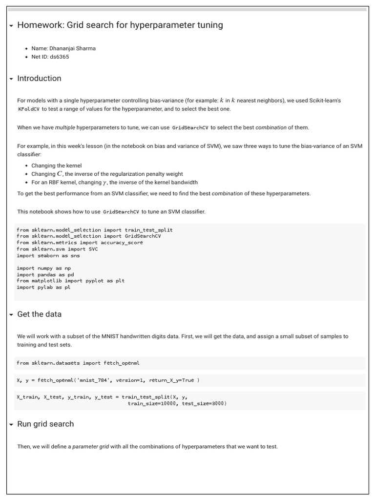 Homework Grid Search For Hyperparameter Tuning From Sklearn Model