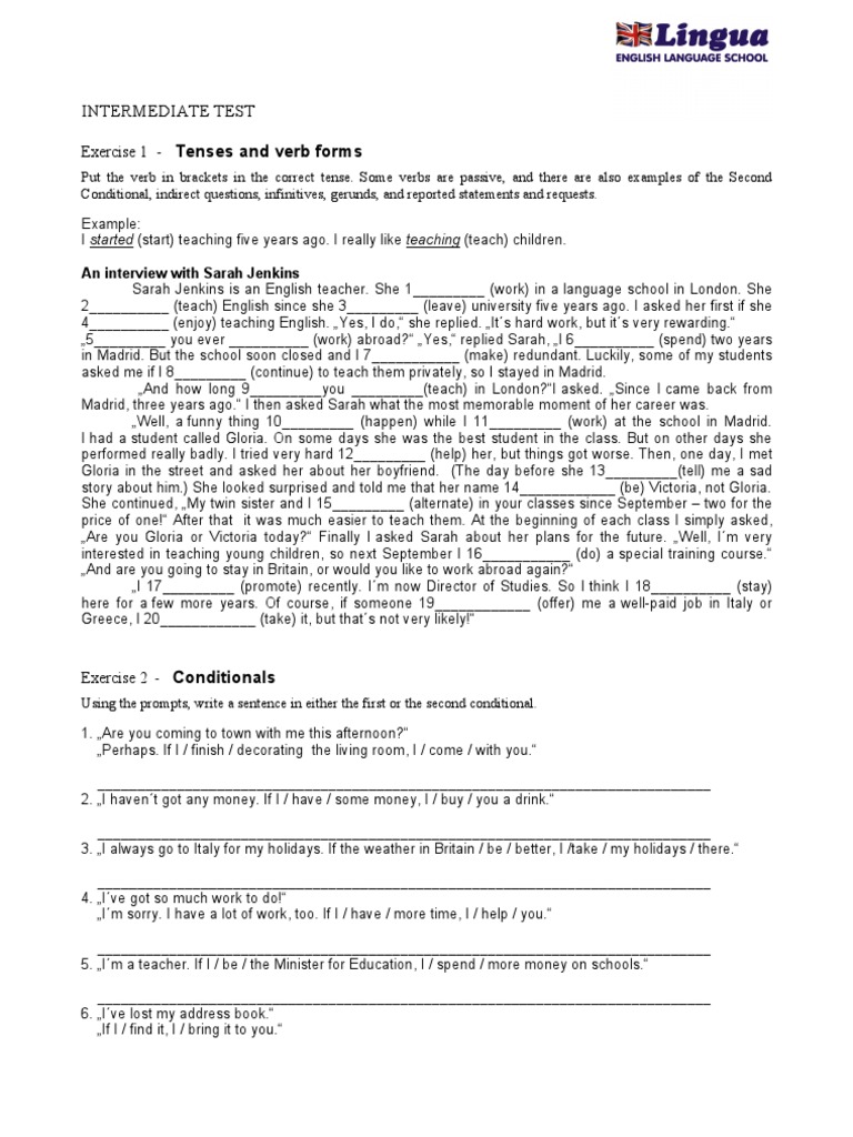 Intermediate Test | PDF | Verb | Syntax
