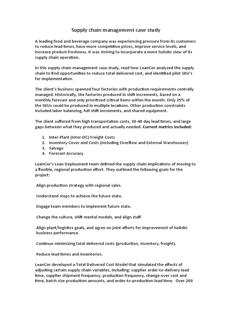 Supply Chain Management Case Study PDF Supply Chain Inventory