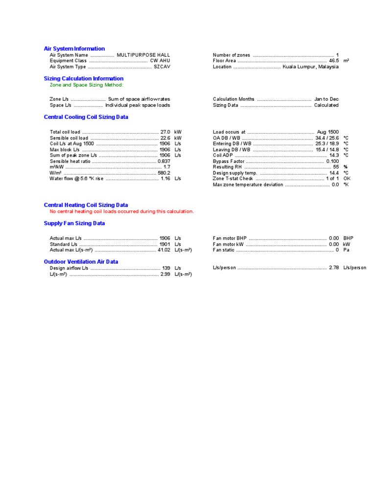 Air System Design for Multipurpose Hall | PDF | Air Conditioning ...