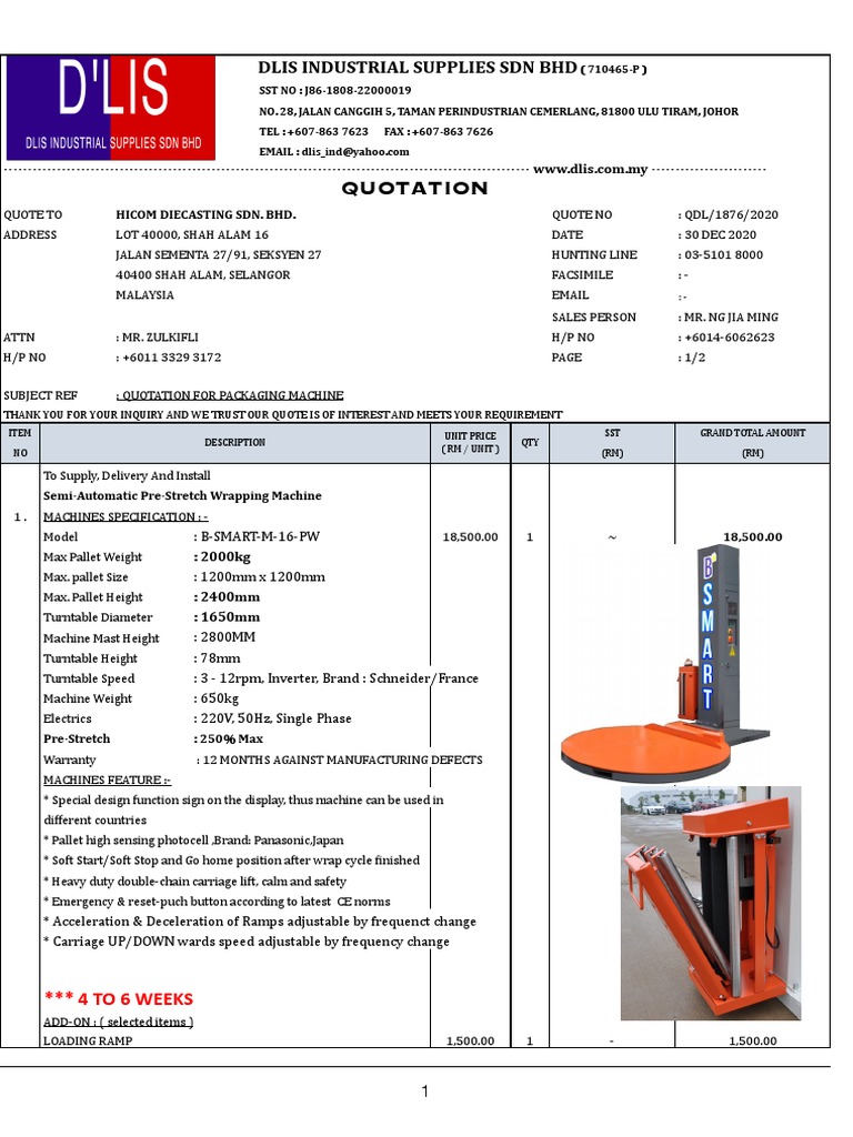 Packaging Machine Quotation | PDF | Fax | Manufactured Goods