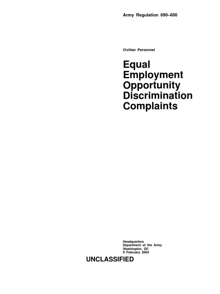 army-regulation-690-600-civilian-personnel-equal-employment-opportunity-discrimination-complaints-pdf-alternative-dispute-resolution-complaint