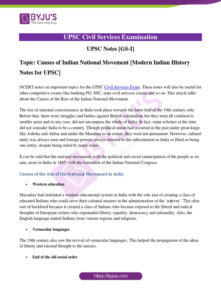 Causes of the Indian National Movement | PDF | Indian Independence ...
